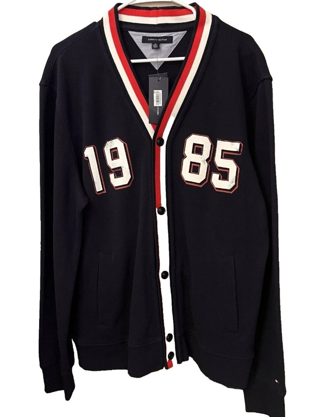 Tommy Hilfiger Men's 1985 Varsity Cardigan Sweater Navy Blue XL NWT